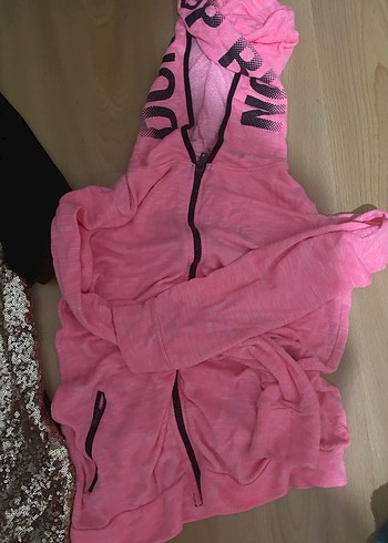 Pembe Parlak Fermuarlı Kız Hırka - Görsel 3