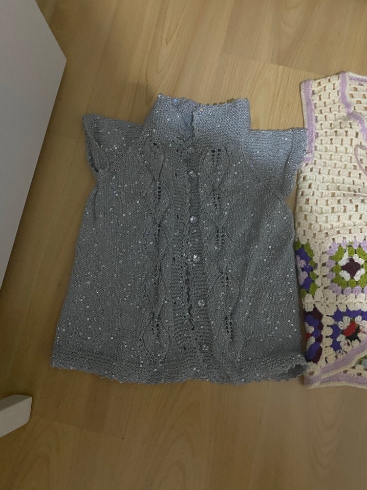 Gri Nakışlı Bohem Kız Triko Süveter - Görsel 2