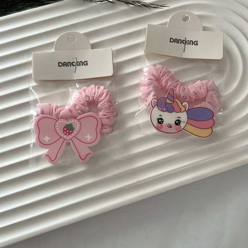 Nakışlı Pembe Elastik Çocuk Saç Tokaları - Görsel 4