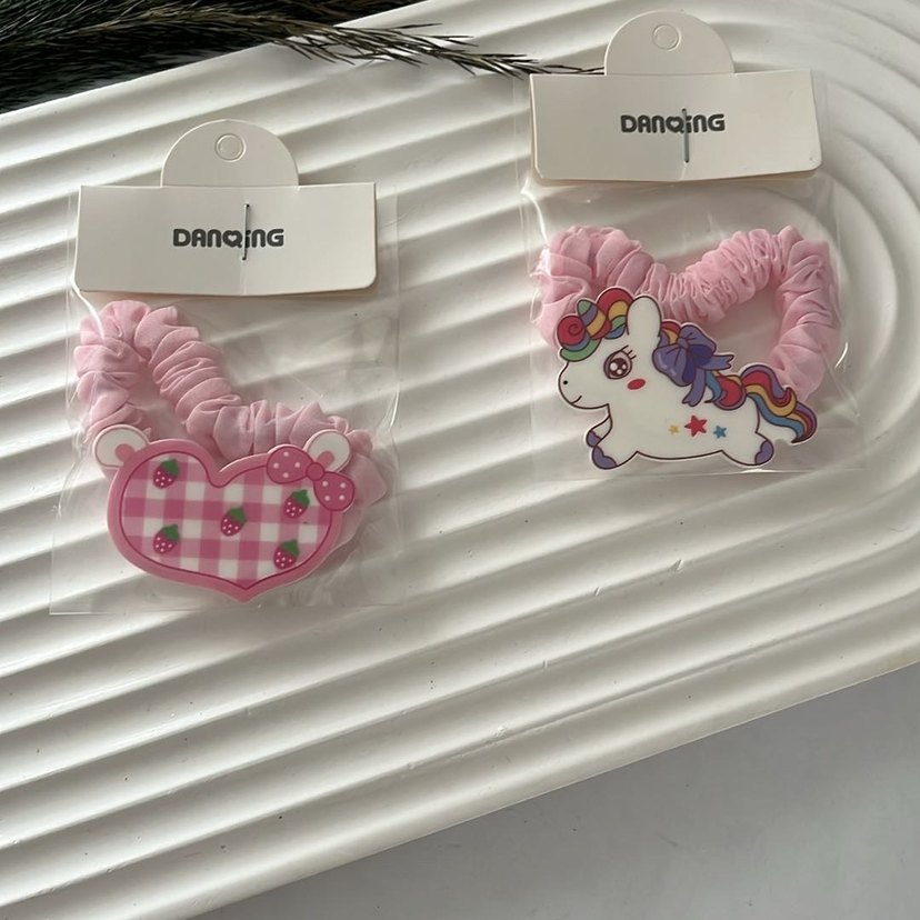 Nakışlı Pembe Elastik Çocuk Saç Tokaları - Görsel 3