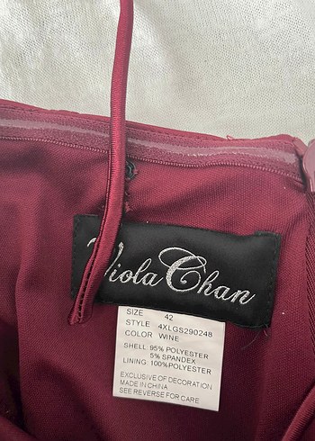 40 Beden Oleg Cassini Viola Chan Şampanya Bordo Drapeli Uzun Abiye Elbise