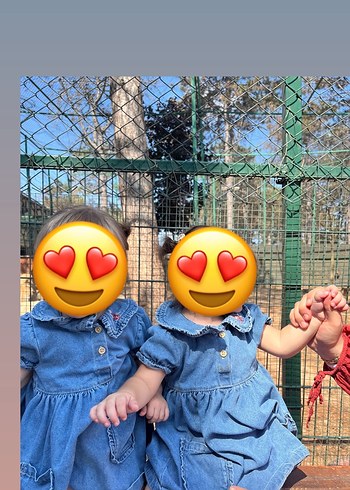 Nakışlı Düğmeli Kız Kot Elbise