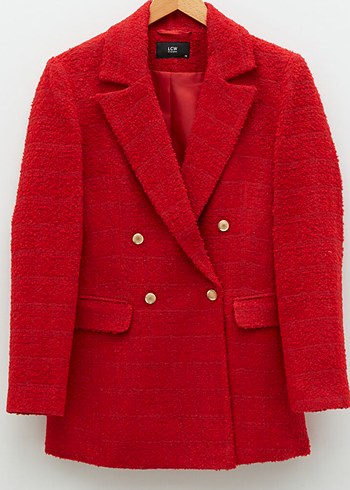 Kadın Kırmızı Düğmeli Tüvit Blazer Ceket - Görsel 2
