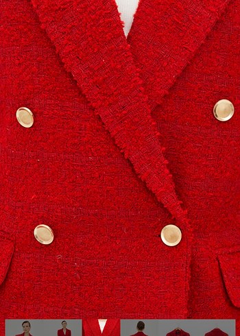 Kadın Kırmızı Düğmeli Tüvit Blazer Ceket - Görsel 5