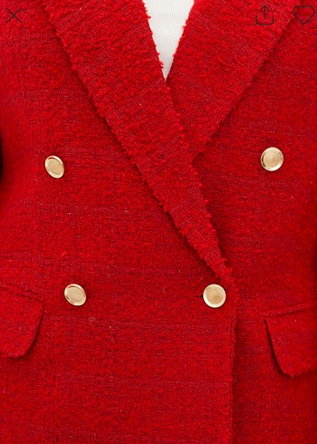 Kadın Kırmızı Düğmeli Tüvit Blazer Ceket - Görsel 3