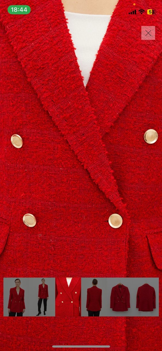 Kadın Kırmızı Düğmeli Tüvit Blazer Ceket - Görsel 5