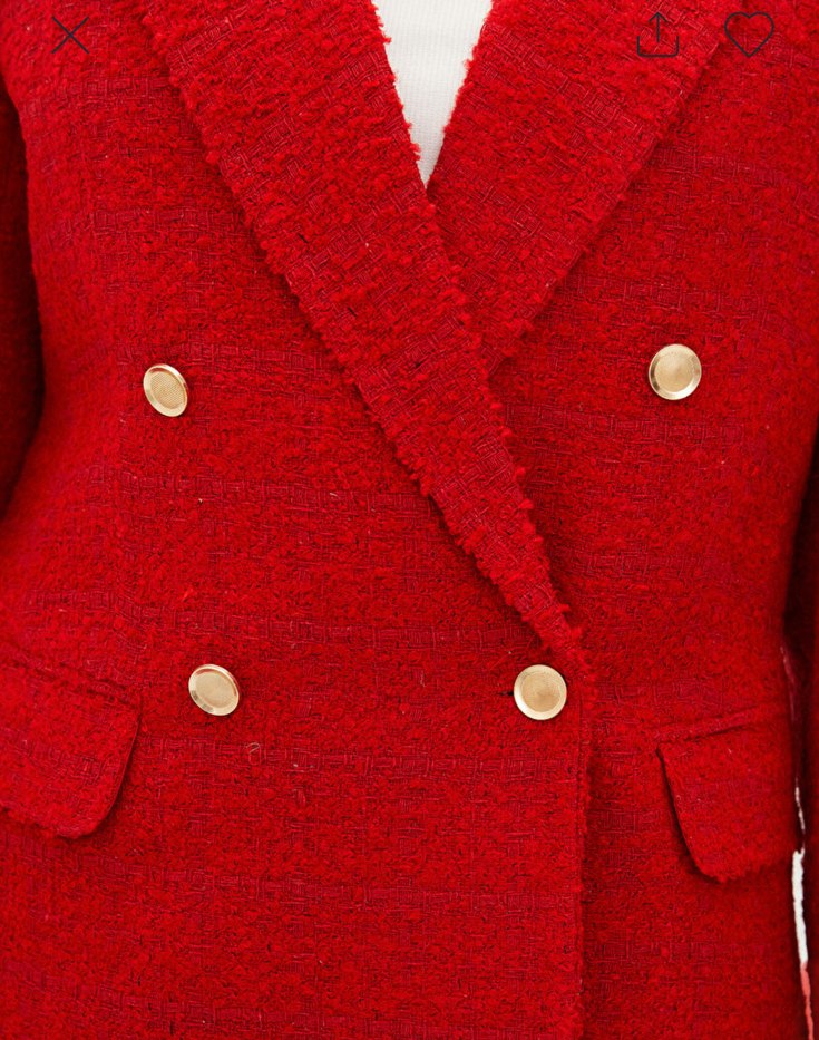 Kadın Kırmızı Düğmeli Tüvit Blazer Ceket - Görsel 3