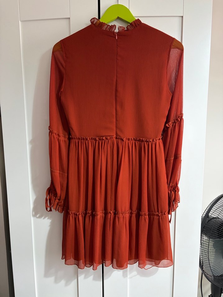 Trendyol milla Kırmızı Uzun Kollu Fırfırlı Midi Elbise - Görsel 2