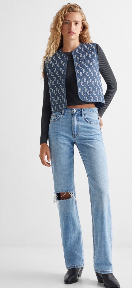 Mango Teen Düğmesiz Bohem Desenli Kolsuz Yelek - Görsel 4