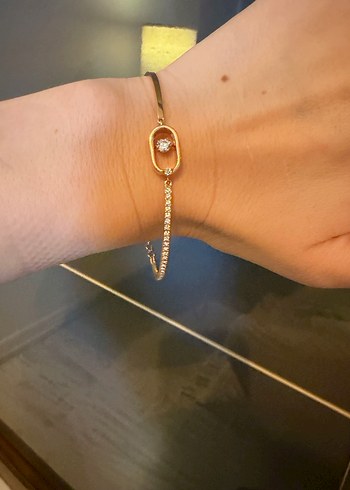 Swarovski Altın Renk Minimalist Bilezik - Görsel 5