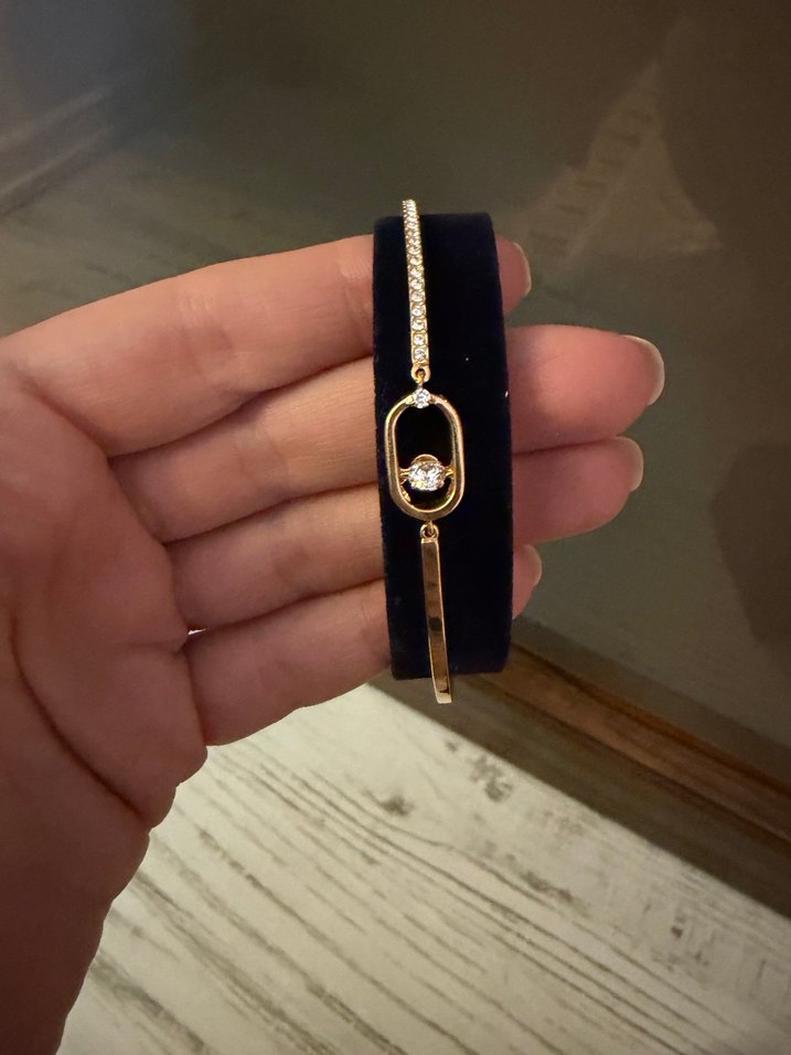 Swarovski Altın Renk Minimalist Bilezik - Görsel 2