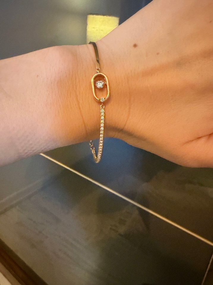 Swarovski Altın Renk Minimalist Bilezik - Görsel 5