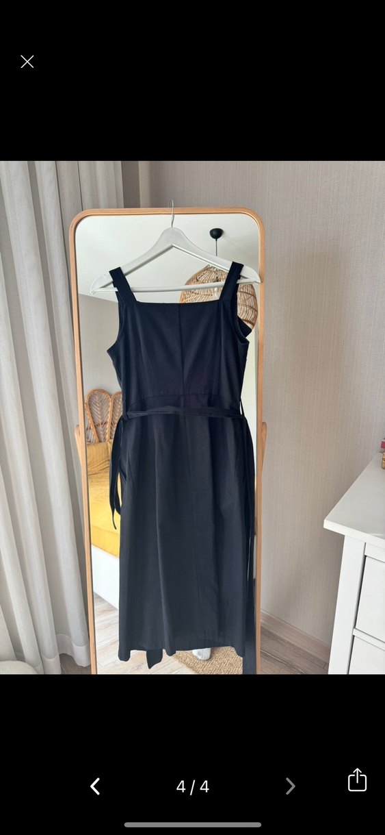 Siyah Askılı Midi gömlek Elbisesi - Görsel 2