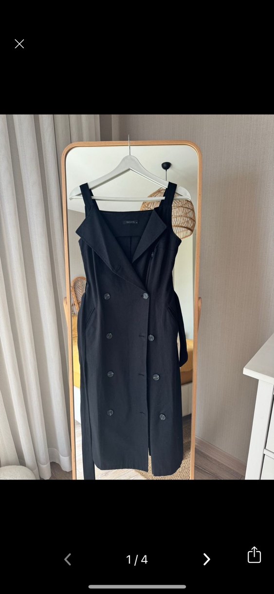 Siyah Askılı Midi gömlek Elbisesi - Görsel 3