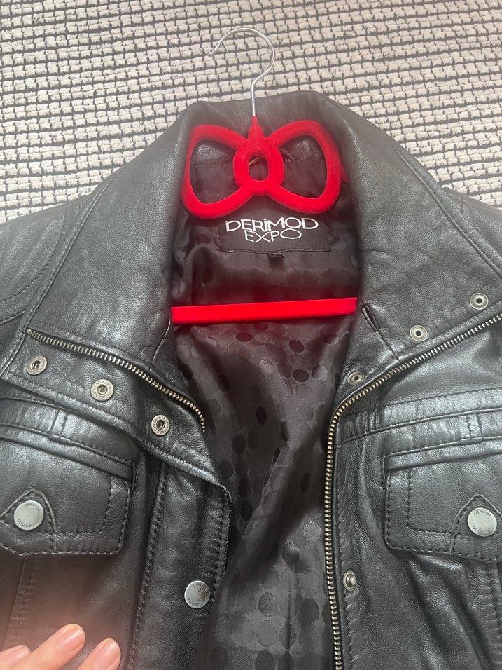 Derimod Siyah Deri Biker Ceket - Görsel 2