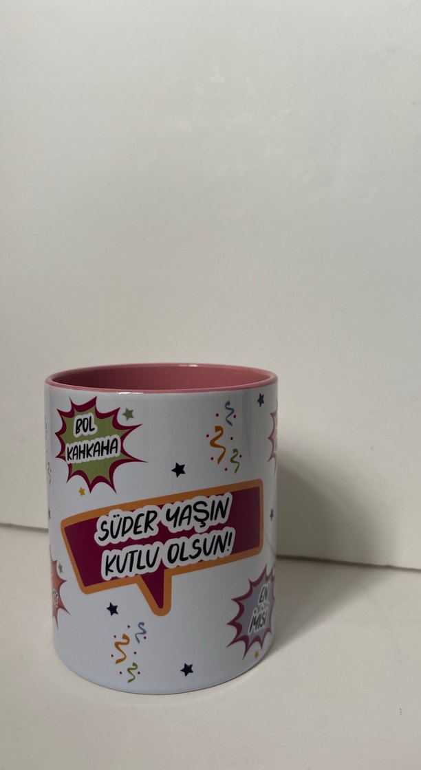 Pembe Renkli Yeni Dilekler Temalı  porselen Kupa - Görsel 2