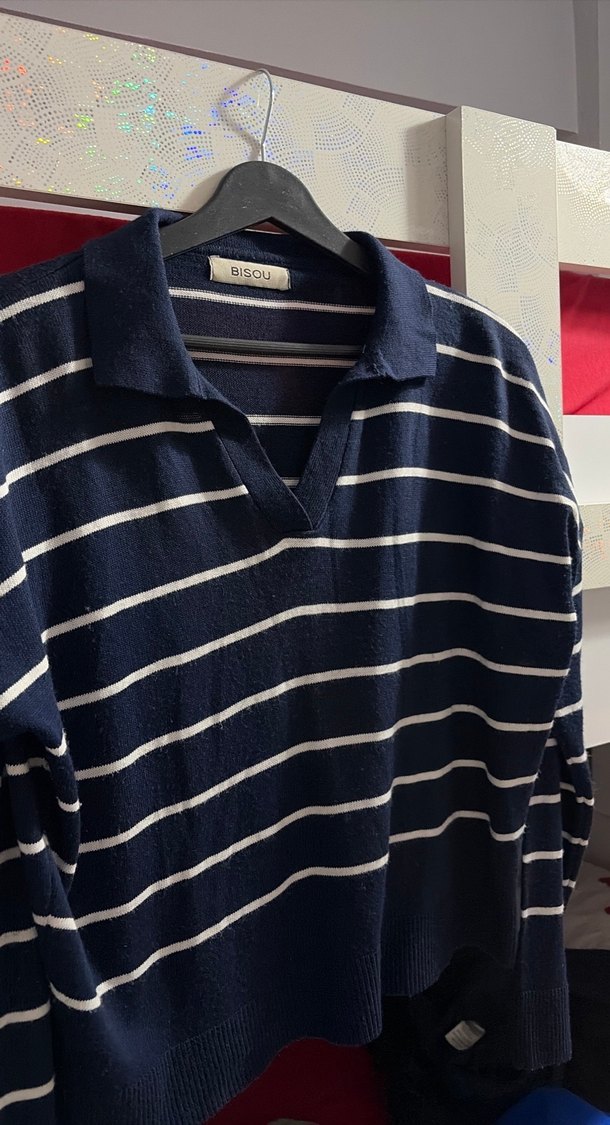 Bisou Marka Çizgili Lacivert Kadın Kazak - Görsel 2