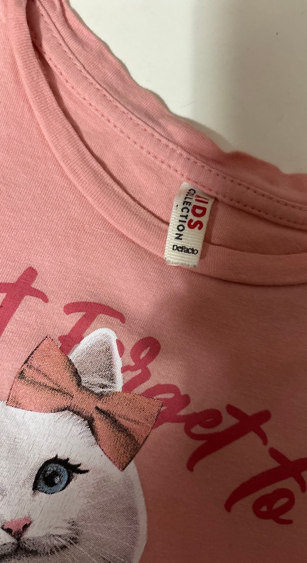 Pembe Kedi Desenli Pastel Tişört - Görsel 2