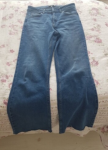 40 Beden mavi Renk Yüksek Bel Flare Denim Pantolon