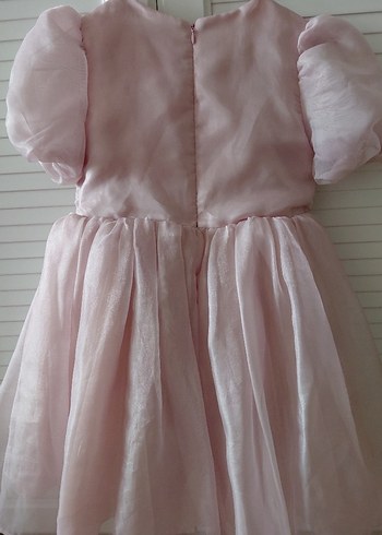 Pembe Vintage Kız Elbisesi, Kısa Kollu, Fırfırlı - Görsel 3