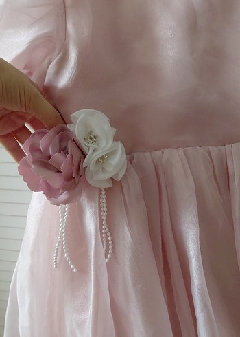 Pembe Vintage Kız Elbisesi, Kısa Kollu, Fırfırlı - Görsel 2