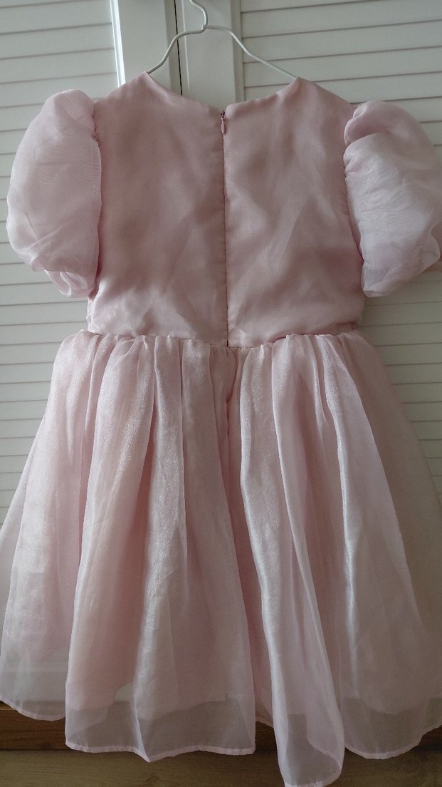 Pembe Vintage Kız Elbisesi, Kısa Kollu, Fırfırlı - Görsel 3