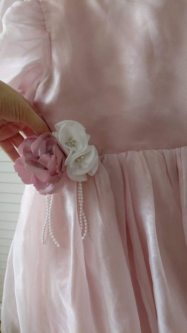 Pembe Vintage Kız Elbisesi, Kısa Kollu, Fırfırlı - Görsel 2