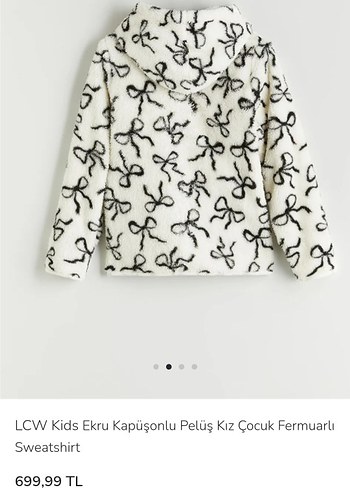 LCW Kids Ekru Kapüşonlu Peluş Kız Sweatshirt - Görsel 2