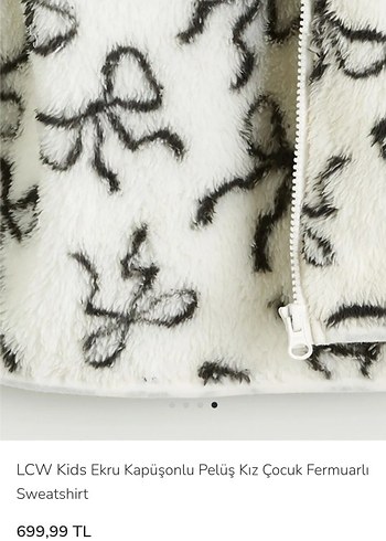 LCW Kids Ekru Kapüşonlu Peluş Kız Sweatshirt - Görsel 3