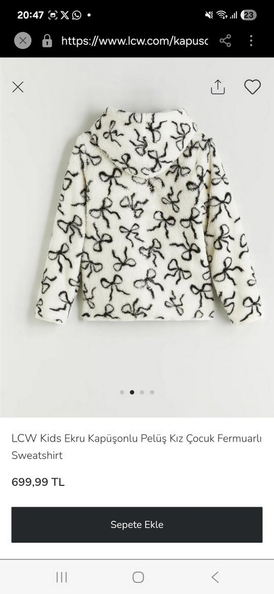 LCW Kids Ekru Kapüşonlu Peluş Kız Sweatshirt - Görsel 2