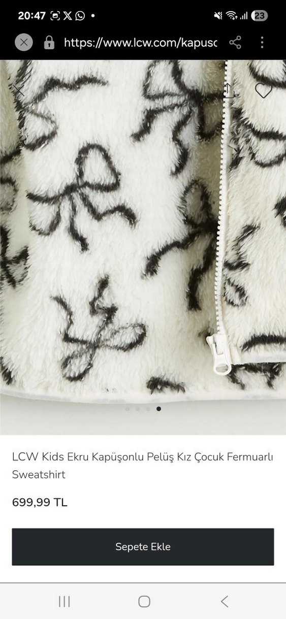 LCW Kids Ekru Kapüşonlu Peluş Kız Sweatshirt - Görsel 3