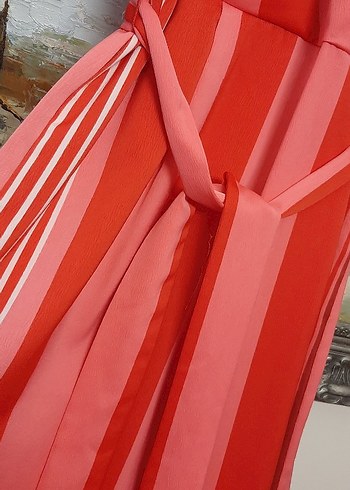 Kırmızı Çizgili Uzun Kadın Tulum - Görsel 3