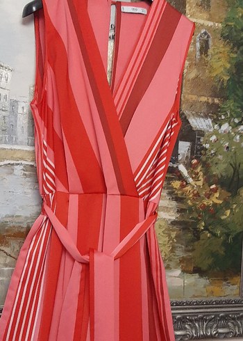 Kırmızı Çizgili Uzun Kadın Tulum - Görsel 2