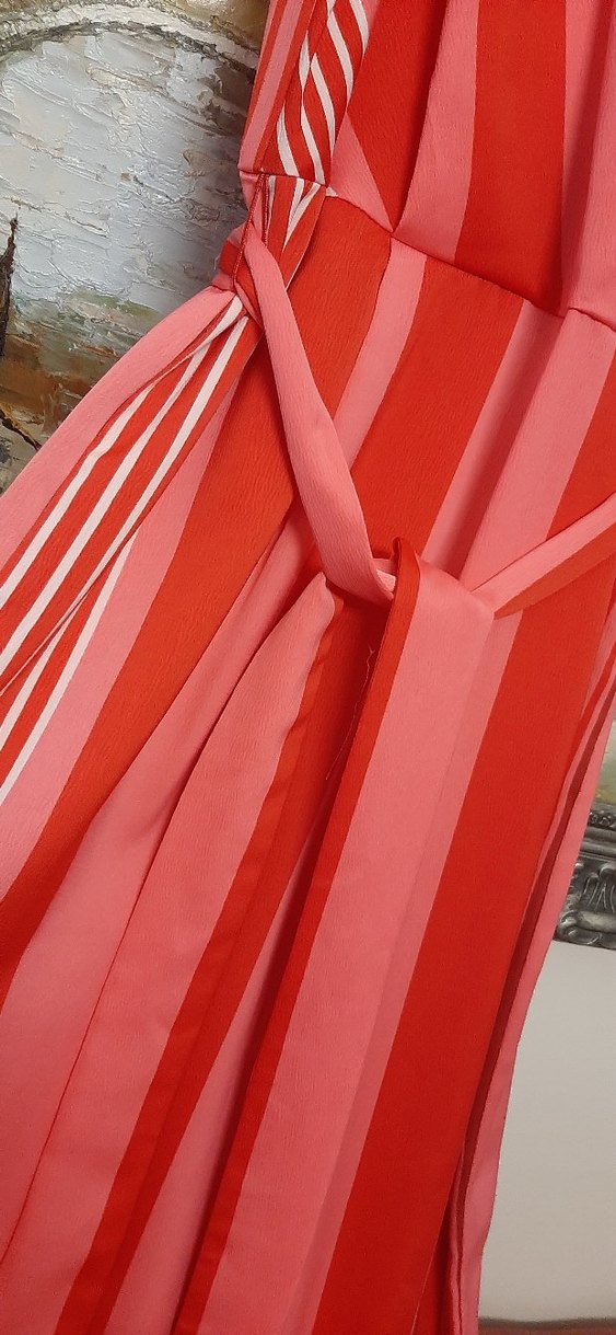 Kırmızı Çizgili Uzun Kadın Tulum - Görsel 3