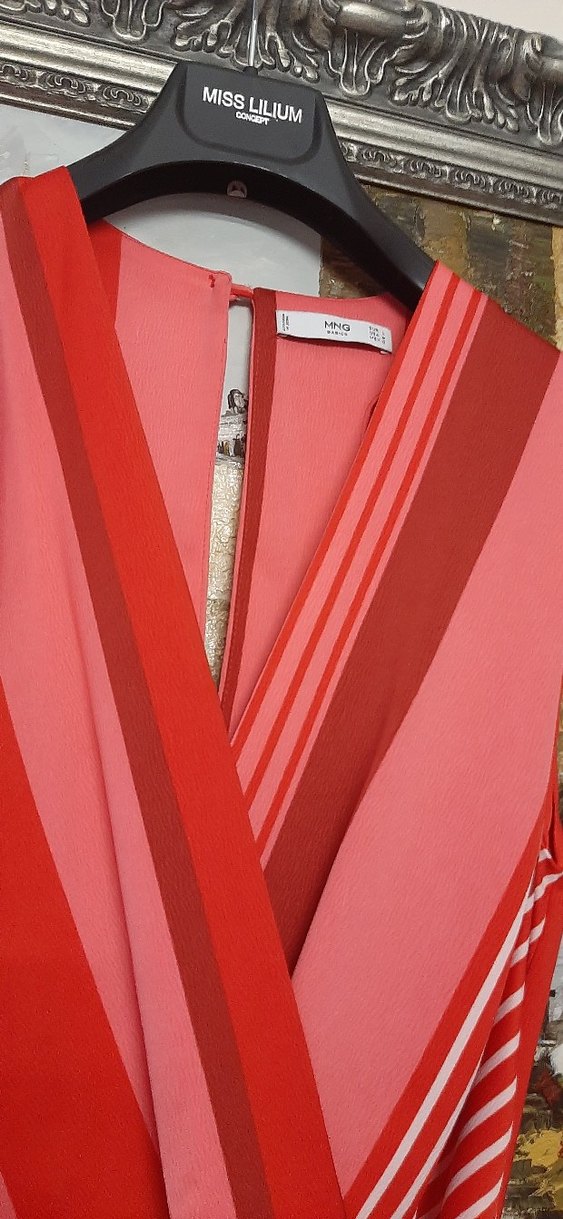 Kırmızı Çizgili Uzun Kadın Tulum - Görsel 5