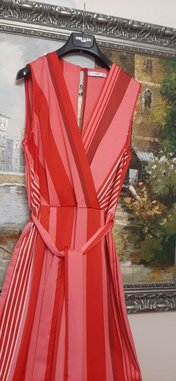 Kırmızı Çizgili Uzun Kadın Tulum - Görsel 2