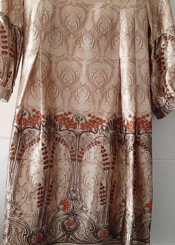 Bej Desenli Midi Bohem Elbise - Görsel 2