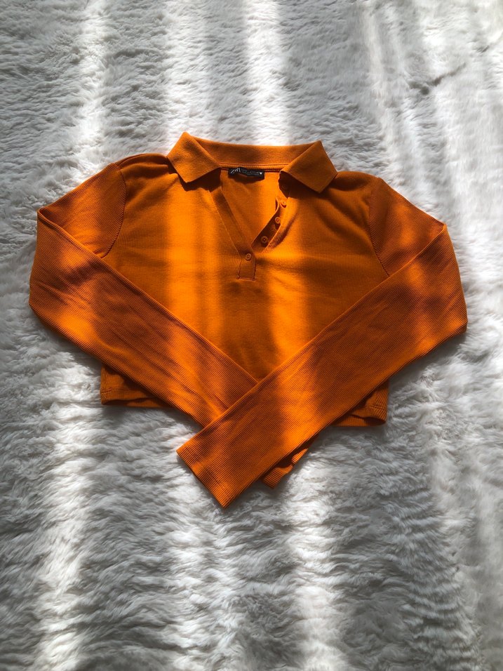 Zara Turuncu Polo Yaka Crop Bluz  Şıklık ve Rahatlık Bir Arada — görsel 8/9
