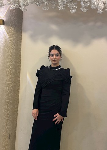 Uzun Siyah Gotik Kadın Abiye Elbise