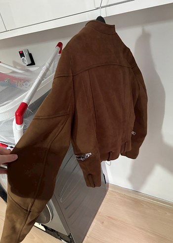 Kahverengi Deri Kemerli Biker Ceket - Görsel 3