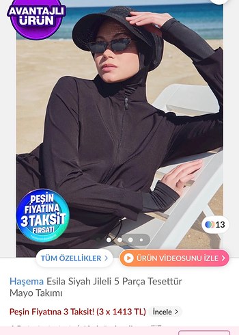 Diğer Haşema Esila Siyah 5 Parça Tesettür Mayo Takımı