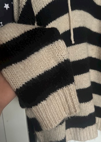 Kapüşonlu Çizgili Örgü  Kazak - Görsel 2