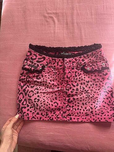 dolce gabbana mini leopar pembe kot etek