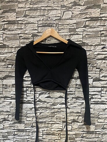 s Beden Siyah uzun kollu crop