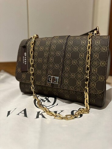 Beden kahverengi Renk Vakko deri monogram çanta