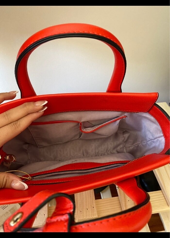 Kırmızı tote deri çanta - Görsel 3