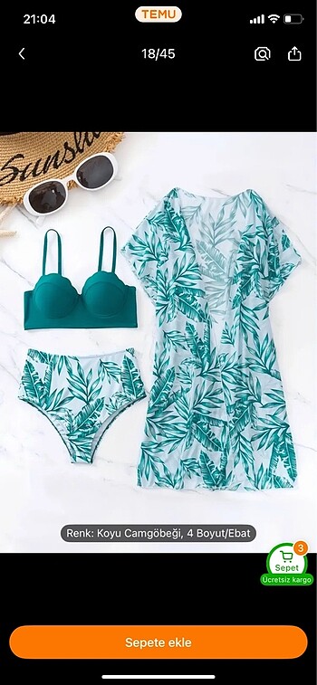 xl Beden Sıfır Tropikal desenli bikini