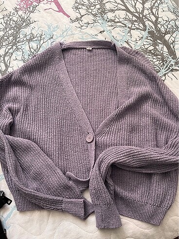 mor oversize crop hırka