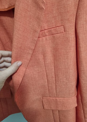 Bej Keten Kadın Blazer Ceket - Görsel 3