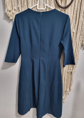 Düğmeli V Yaka Midi Lacivert Elbise - Görsel 3